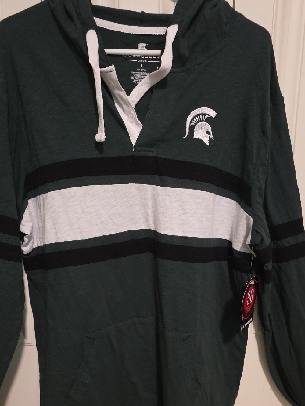 Michigan State Dark Green Henley with White Stripe-NWT